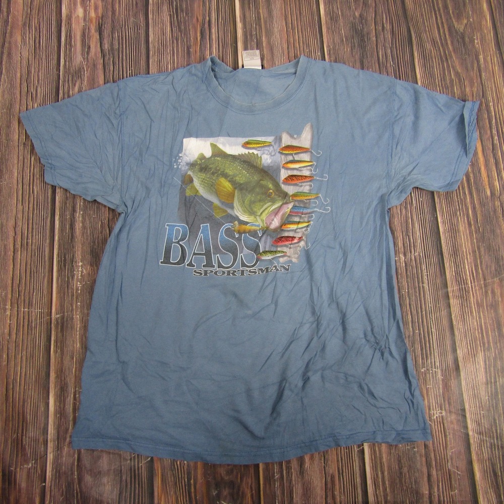 Vintage Bass Sportsman Shirt Mens‎ Large Blue Sonoma Fishing Graphic Cotton Tee